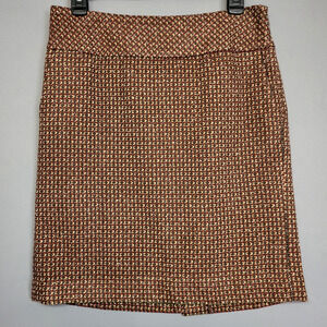 Ann Taylor Loft Tweed Skirt Womens 4 Brown Red Pockets Hem Slit Lined Career